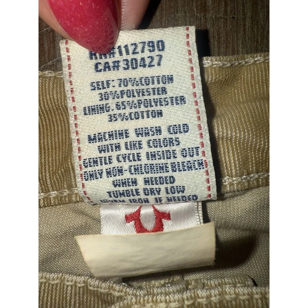 True Religion Bobby Straight Leg Corduroy Pants Khaki Brown Tan Men’s Size 42